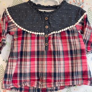 Vintage Looking Levi’s Toddler Girl Denim and Plaid Shirt Dainty Flower western
